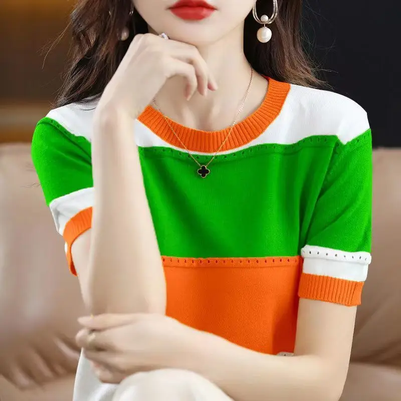 Korean Fashion Hollow Out Patchwork Knitted Blouse Women's Clothing 2024 Summer New O-Neck short Sleeve Casual Pullovers Shirt
Korean Fashion Hollow Out Patchwork Knitted Blouse Women's Clothing 2024 Summer New O-Neck short Sleeve Casual Pullovers Shirt