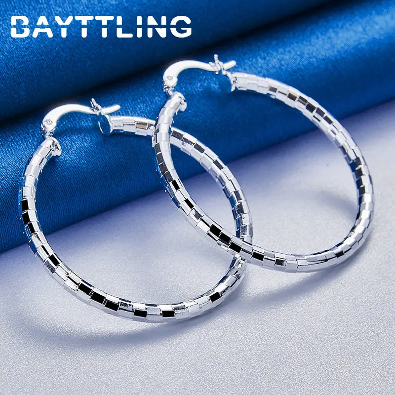 

Original S925 Sterling Silver Fine 40MM Shiny Circle Hoop Earrings For Women Hip Hop Punk Charm Wedding Gift Fashion Jewelry