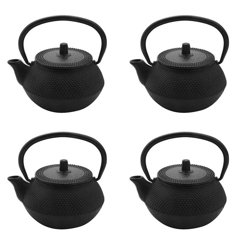

4X Style Cast Iron Kettle Teapot Comes With Strainer Tea Pot 300Ml (Black)-ABUX