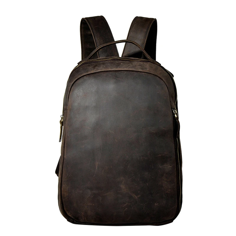 

High Quality Genuine Leather Rucksack Daypack Men School Bag Computer Bags Multi-Capacity Crazy Horse Cowhide Knapsack Backpack