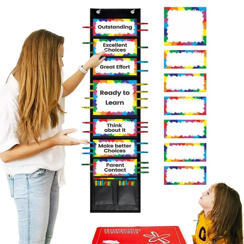 

Good Behavior Chart Children Track Reward Pocket Chart For Students Multifunctional Bulletin Board With Colorful Cards Wooden