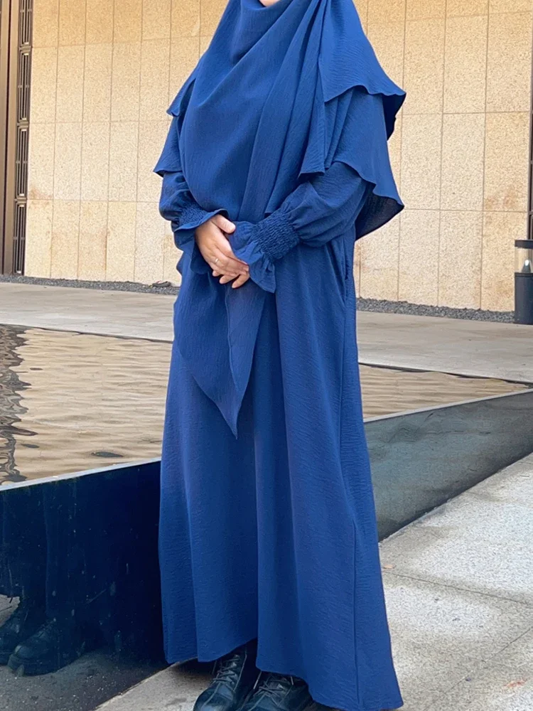 

Layered Khimar Long with Veil Crepe Hijab Scarf Muslim Women Prayer Garment Jilbab Headcarf Ramadan Eid Hijabs Islamic Clothing