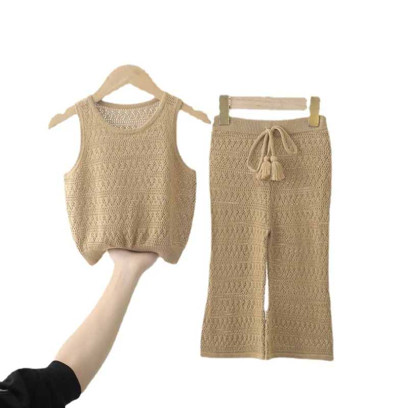 2023 Summer Girl Pants Set Children Wear Thin Sweater Vest with Long Trousers Knitwear Baby Hollow Tank Top Wide Leg Outfits
2023 Summer Girl Pants Set Children Wear Thin Sweater Vest with Long Trousers Knitwear Baby Hollow Tank Top Wide Leg Outfits