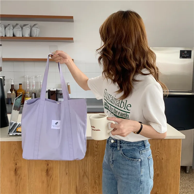 Women's Bag Cotton Canvas Shoulder Handbag Eco Fabric Handbag Solid School Books Tote Bag Portable Shopping Bag Sac À Main Femme Women's Bag Cotton Canvas Shoulder Handbag Eco Fabric Handbag Solid School Books Tote Bag Portable Shopping Bag Sac À Main Femme
