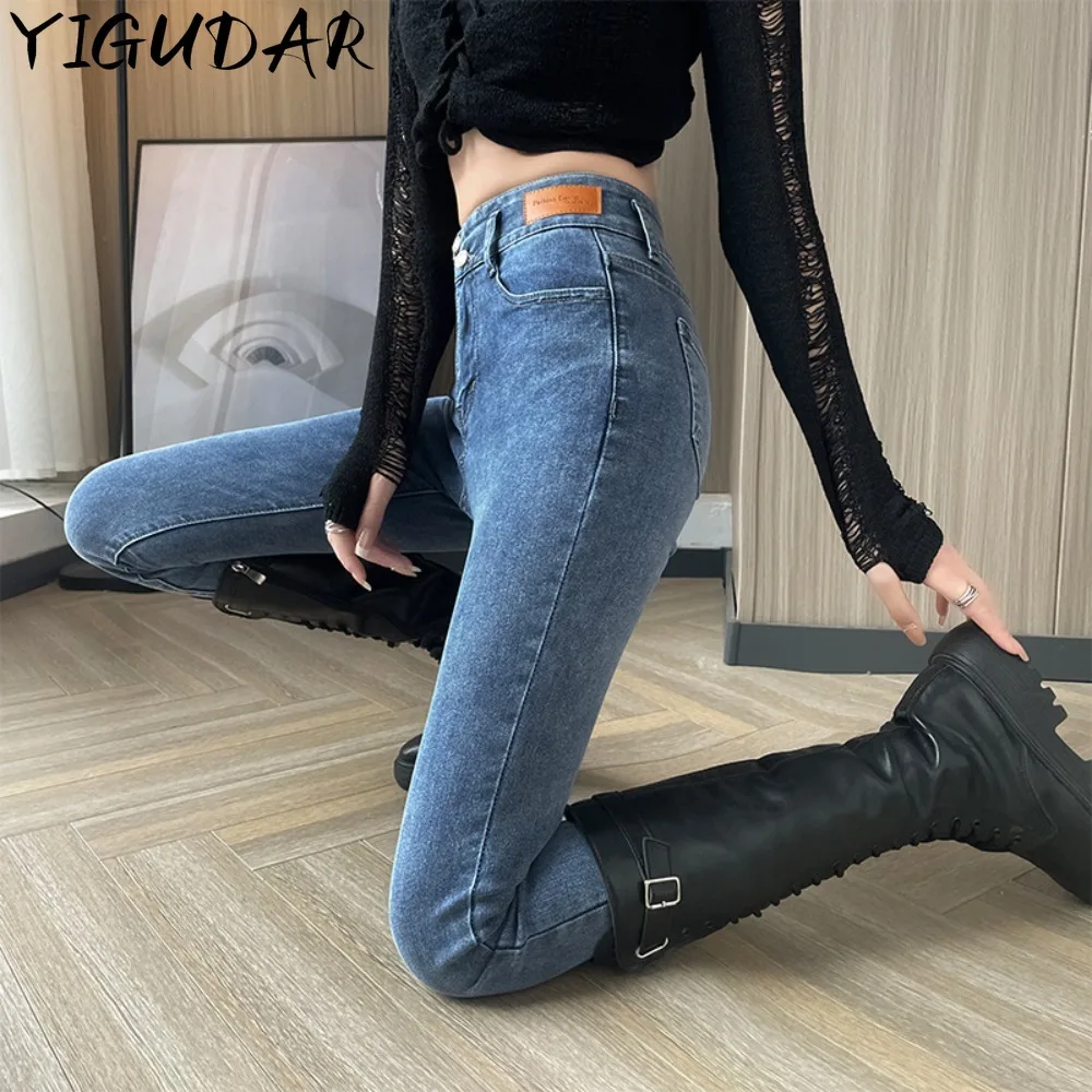 

Женские узкие джинсы с высокой талией, демисезонные узкие тонкие брюки-карандаш с небольшими штанинами, 2023