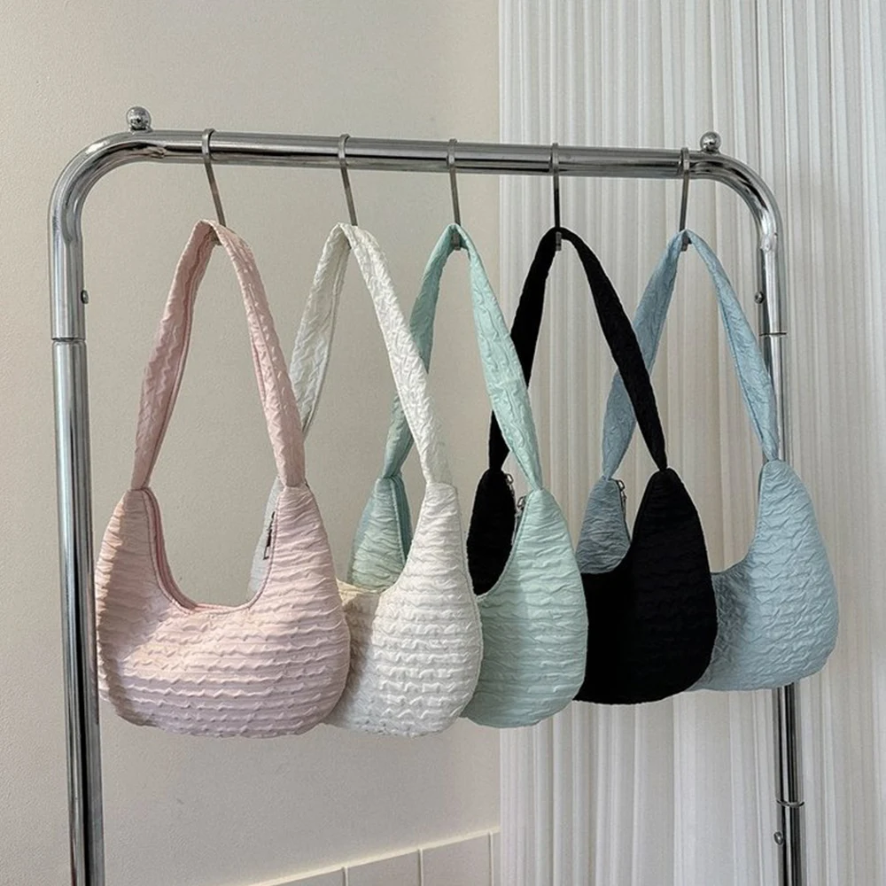 

Solid Color Pleated Shoulder Bag For Women Simple Soft Underarm Bags Dumpling Handbag Female Casual Messenger Bag For Daily