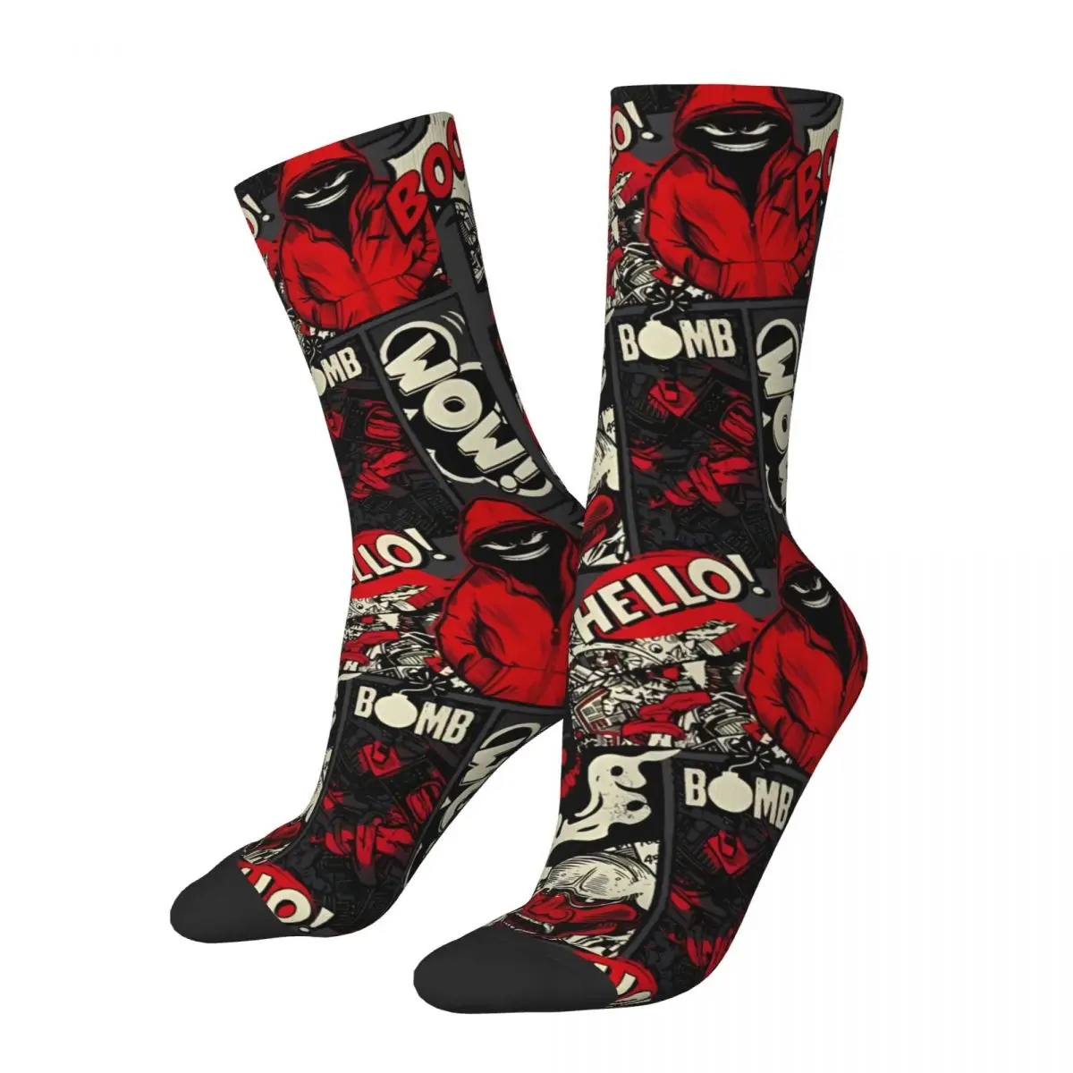 

Funny Crazy Sock for Men Retro Comics Bang Design Hip Hop Vintage Happy Pattern Printed Boys Crew Sock Casual Gift