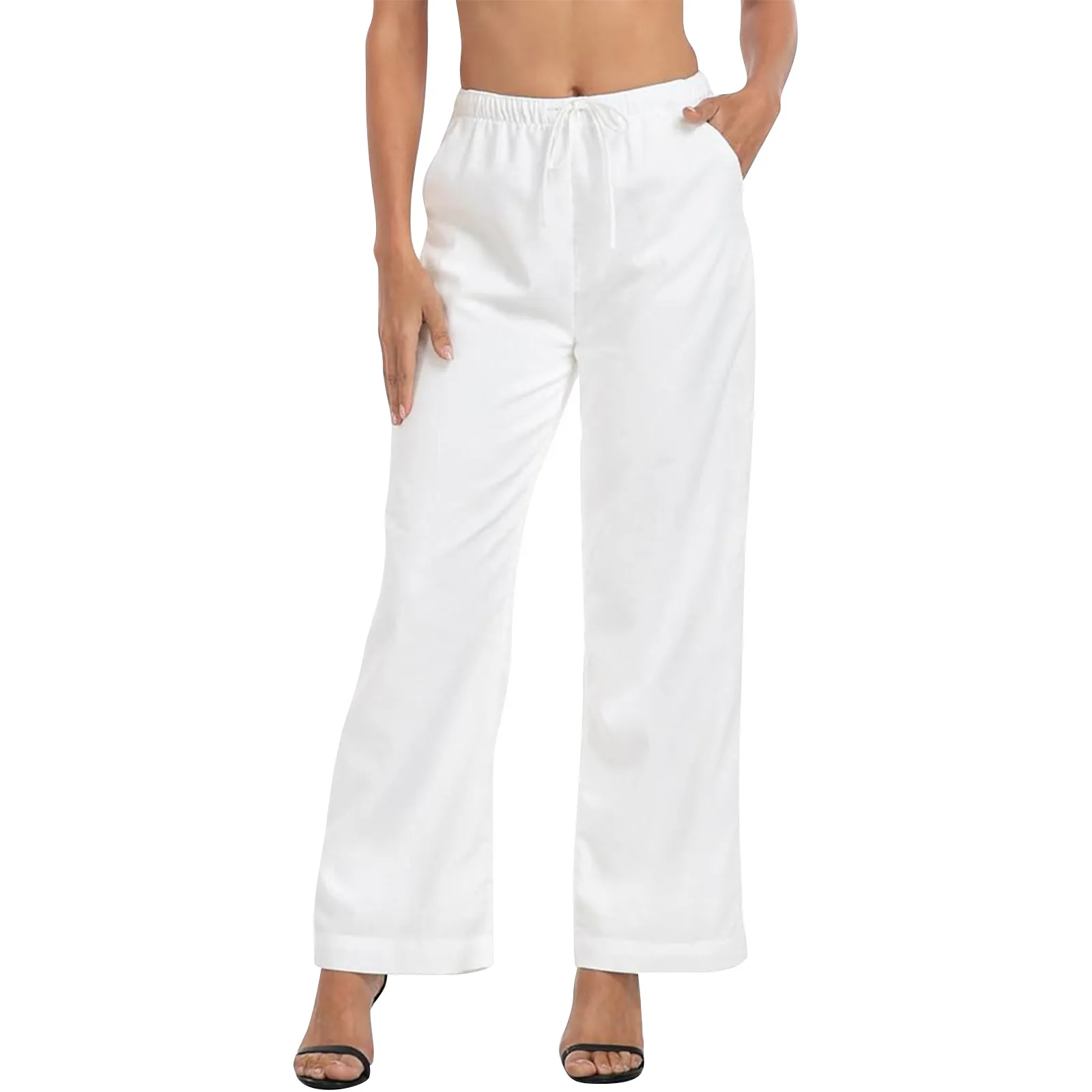 

Women's Cotton And Linen Trousers Summer Wide-Legged Casual Loose High-Waisted Wide-Leg Trousers With Pockets 한국인 리뷰 많은 옷 봄