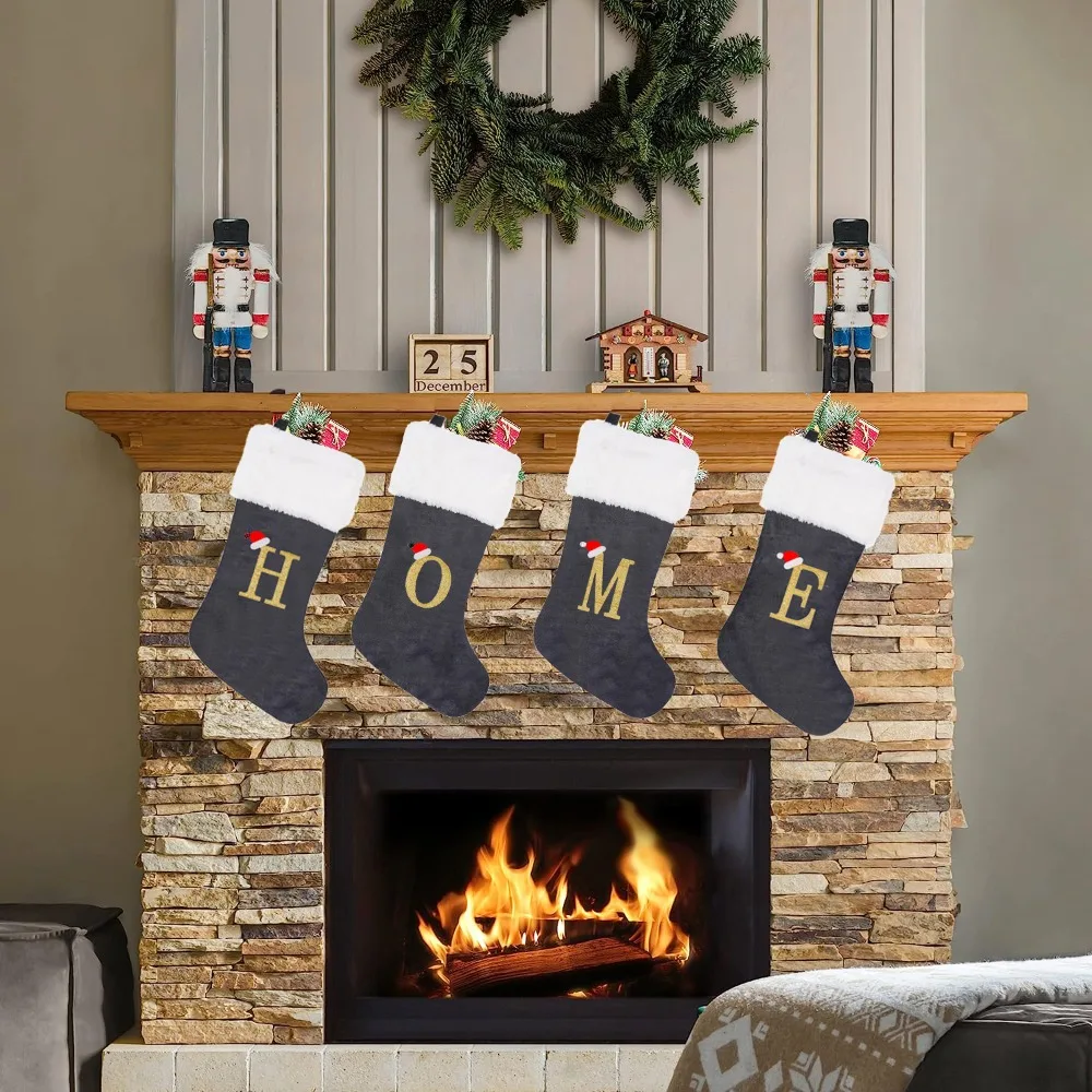 

Black Christmas Socks Soft Large Alphabet Letters Socks Christmas Stocking Xmas Gift