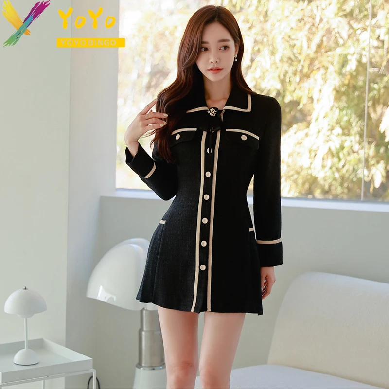 2024 Spring Black Bow Lapel Long Sleeve Single Breasted Dress Women's Korean Fashion Slim Bodycon Elegant Luxury Office Dress
2024 Spring Black Bow Lapel Long Sleeve Single Breasted Dress Women's Korean Fashion Slim Bodycon Elegant Luxury Office Dress