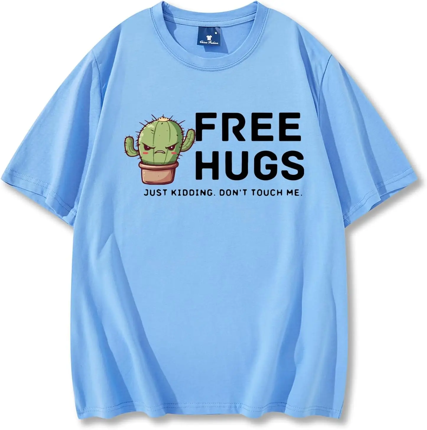 

Free Hugs Just Kidding Don't Touch Me T Shirt for Women Funny Crew Neck Short Sleeve Shirts Summer Casual Graphic Tee
