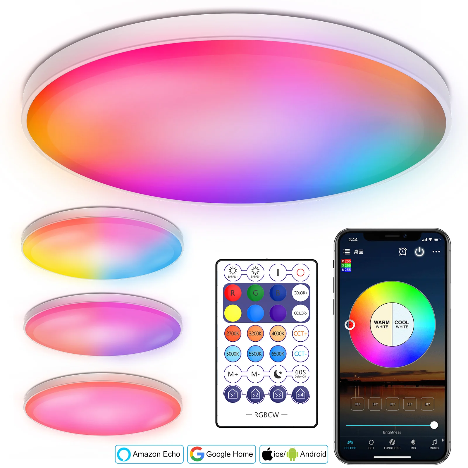 Smart RGB Ceiling Light fixtures with Remote Full Color Changing Dimmable WiFi LED Ceiling lamp Compatible with Alexa and Google
Smart RGB Ceiling Light fixtures with Remote Full Color Changing Dimmable WiFi LED Ceiling lamp Compatible with Alexa and Google
