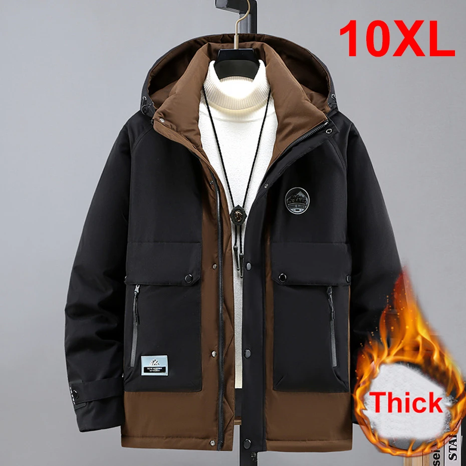 

Cargo Down Jacket Men Winter Warm Thick Jackets Plus Size 10XL Men's Puffer Jacket Fashion Casual Winter Patchwork Coat Male