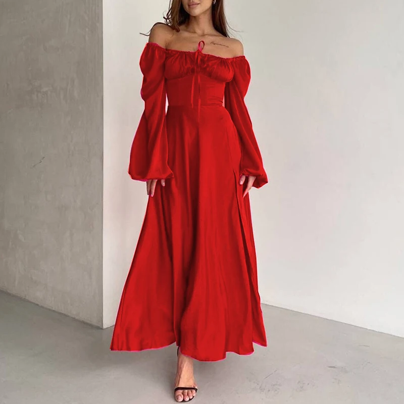 2023 Autumn Elegant Satin Split Maxi Dress Sexy Slash Neck Lace Up High Waist Party Dress Women Fashion Street Long Sleeve Dress
2023 Autumn Elegant Satin Split Maxi Dress Sexy Slash Neck Lace Up High Waist Party Dress Women Fashion Street Long Sleeve Dress
