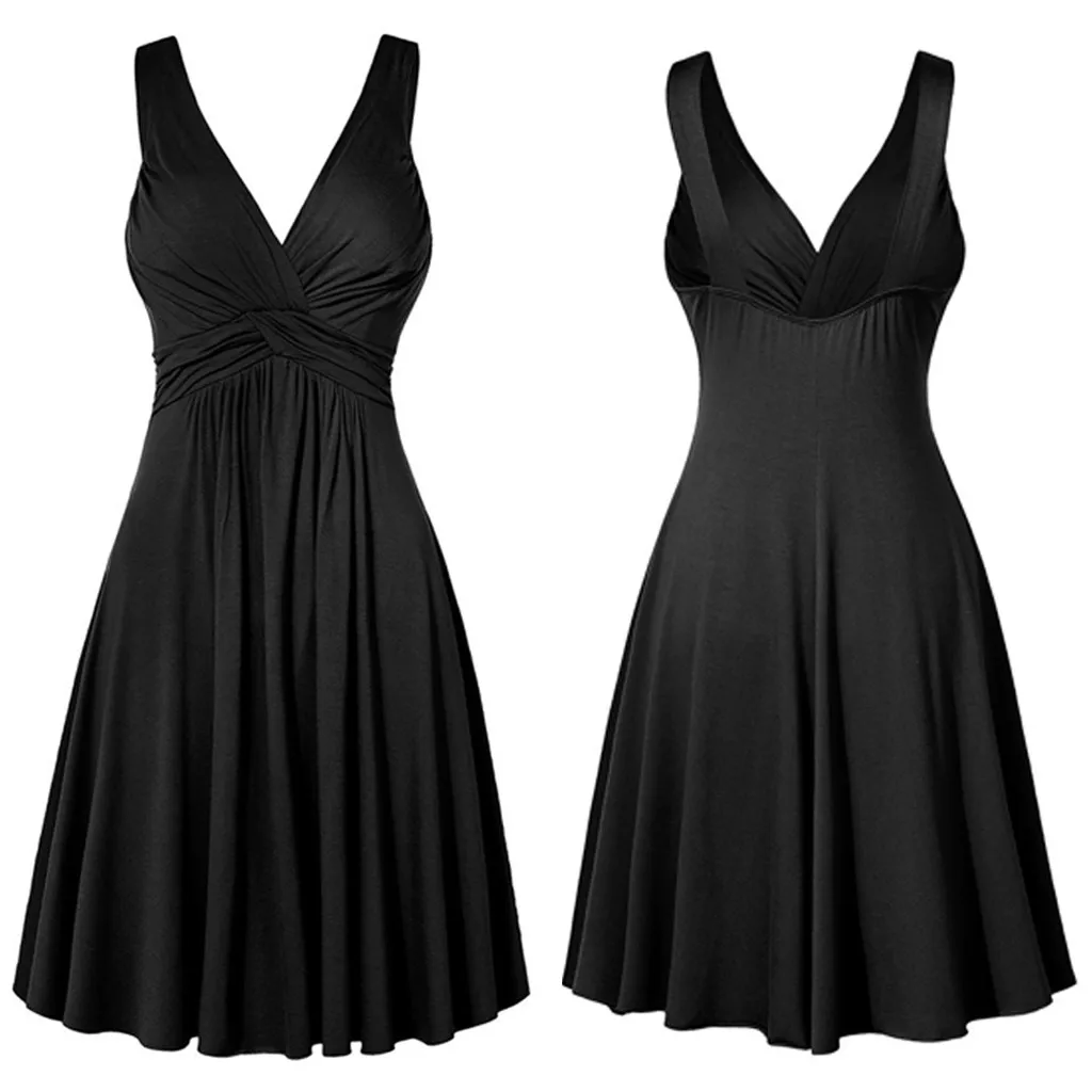 

Plus Size Sling Pleated Slim Flare Skirt Dresses Women V-Neck Cocktail Party Dress Gown Retro Vestidos De Female Sundress