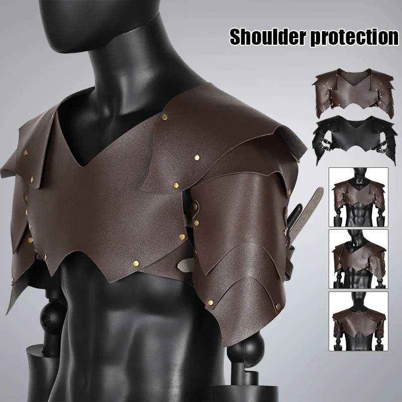 

Leather Medieval Chest Armor Shoulder Armors Cape Gothic Adjustable Knight Shoulder Pauldron For Cosplay Party Men Costume