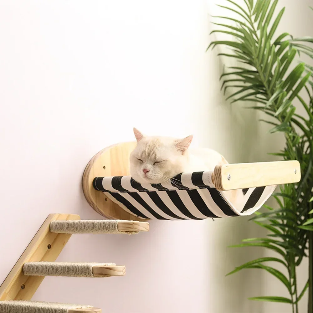 

Mounted Cat Playing Climbing Hammock Bed Sleeping Perch Furniture 2 Pieces Stairway for Wooden And Wall