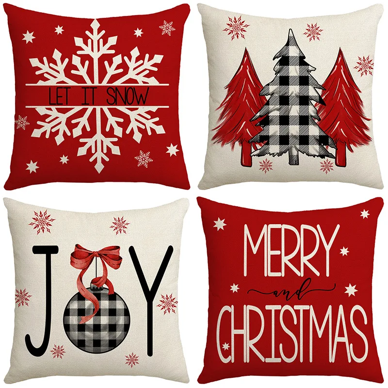 

New Christmas Decorative Pillowcase Christmas Tree Snowflake Joy Print Pillow Cover Holiday Decorations Home Decor Cushion Cover