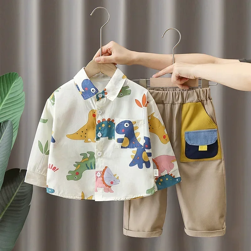 

Осенне-зимняя детская эксклюзивная Одежда для мальчиков, комплекты одежды для младенцев с мультяшным рисунком и карманами в стиле пэчворк, штаны с принтом, 2 предмета, домашняя одежда