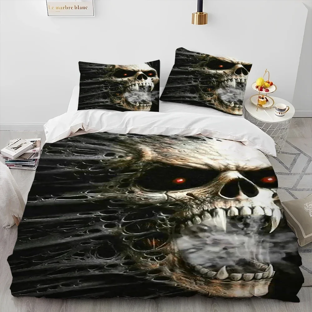 

3D Gothic Horror Skull Cartoon Comforter Bedding Set,Duvet Cover Bed Set Quilt Cover Pillowcase,King Queen Size Bedding Set Gift