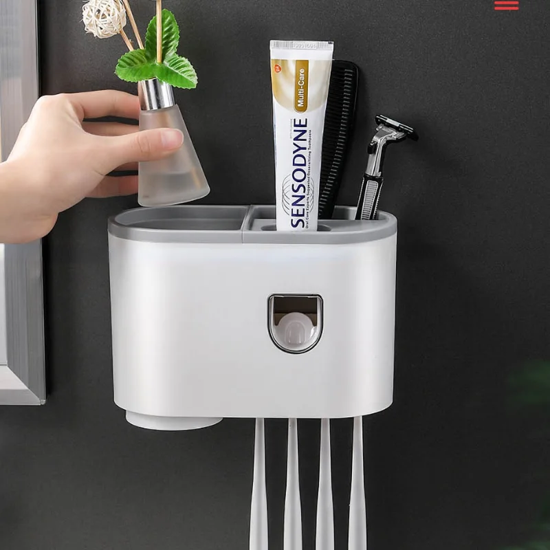 

New Toothbrush Holder with Cup Convenient Automatic Toothpaste Squeezer Bathroom Storage Accessories Bathroom Supplies Set