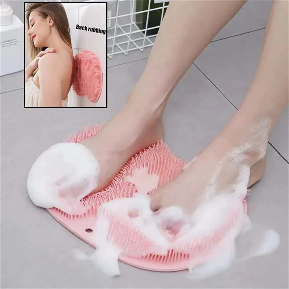 

Silicone Rub Back Brush Bathroom Non-slip Wash Foot Pad Massage Shower Mat with Sucker Bath Massage Foot Exfoliating Brush Pad