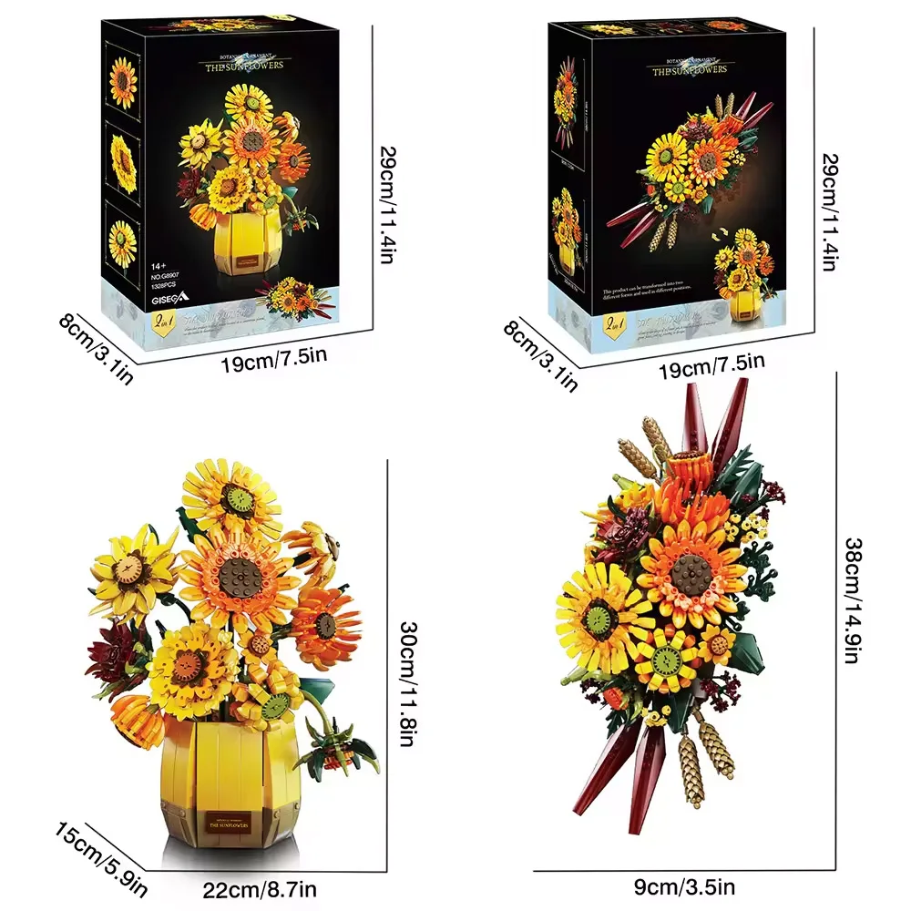 Creative IDEAS 1328PCS Sunflower Romantic Building Blocks Flowers Bouquet Vase Model Bricks Valentine Home Decoration Toys Gifts Creative IDEAS 1328PCS Sunflower Romantic Building Blocks Flowers Bouquet Vase Model Bricks Valentine Home Decoration Toys Gifts