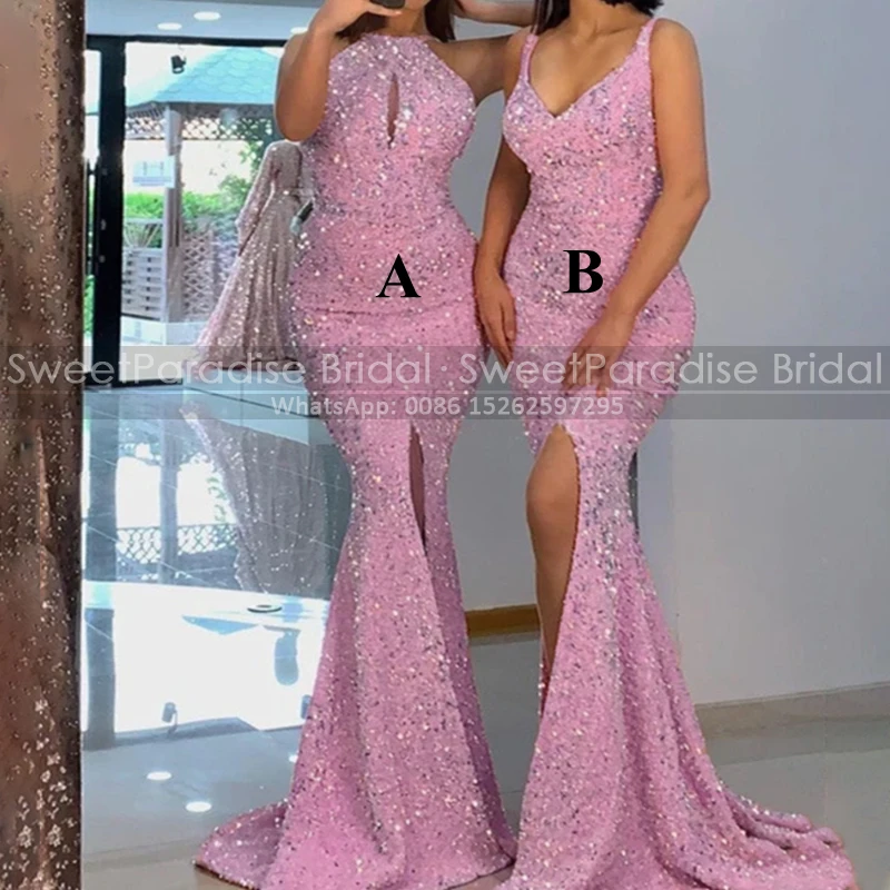Sequins Mermaid Side Split Bridesmaid Dresses Spaghetti Straps Women Long Bridal Party Dress Formal
Sequins Mermaid Side Split Bridesmaid Dresses Spaghetti Straps Women Long Bridal Party Dress Formal