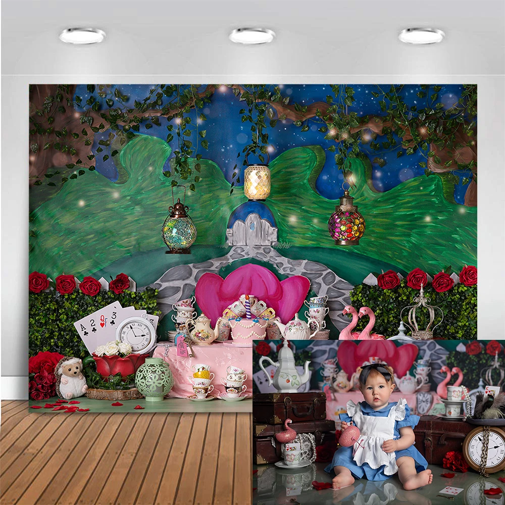 Wonderland Tea Party Photo Background Fairy Tale Red Rose Photography Backdrop Children Birthday Cake Smash Photo Studio Props
Wonderland Tea Party Photo Background Fairy Tale Red Rose Photography Backdrop Children Birthday Cake Smash Photo Studio Props