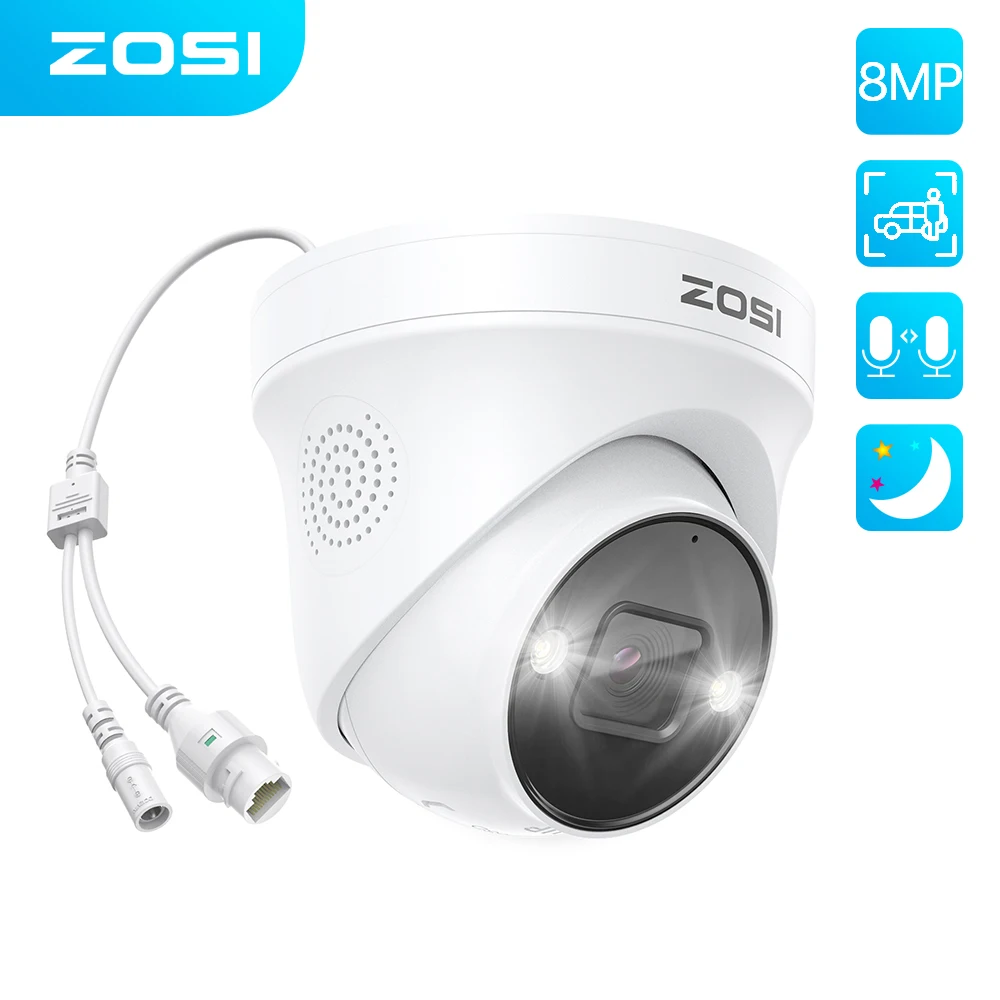 ZOSI 8MP 5M Dome POE Camera Outdoor 2-Way Audio Color Night Vision Street Surveillance IP Camera Smart Human Vehicle Detection
ZOSI 8MP 5M Dome POE Camera Outdoor 2-Way Audio Color Night Vision Street Surveillance IP Camera Smart Human Vehicle Detection