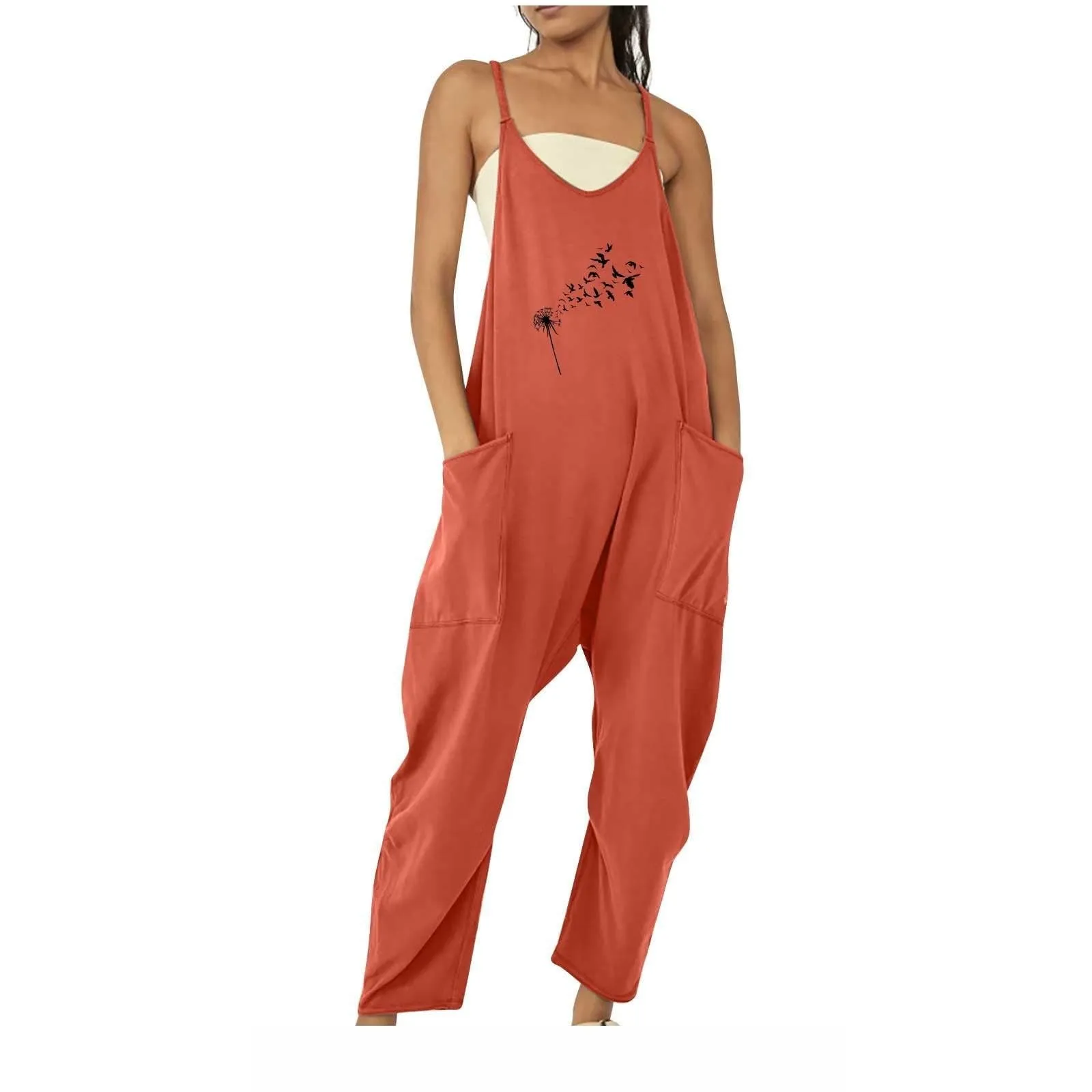 

Women'S Casual Sleeveless Non-Adjustable Shoulder Straps Loose Trousers Zip Trim Jumpsuit With Pockets Jumpsuit For Elegant Wome