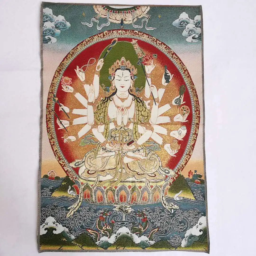 

Тибетская шелковая ткань 1000, оружие Avalokiteshvara Guanyin Tangka Фреска тханка