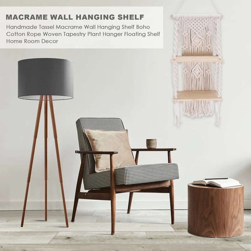 Tassel Macrame Floating Shelf - Boho Plant Hanger Wall Decor 5 S7f02eafce2dd4329b6c2957a50622e3eD
