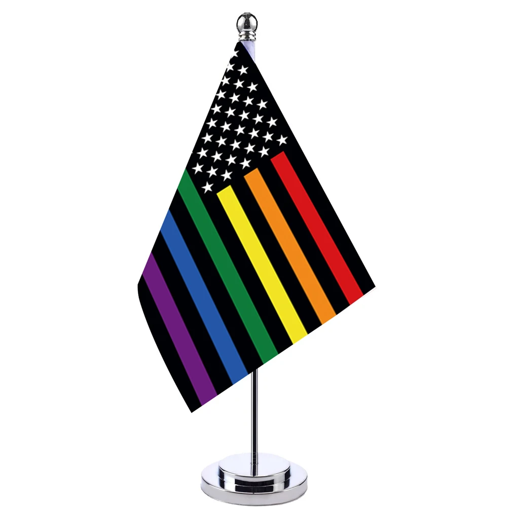 

14x21cm Office Desk Small Banner Black Rainbow US Banner Flag Meet Meeting Room Boardroom Table Hanging LGBT Flags