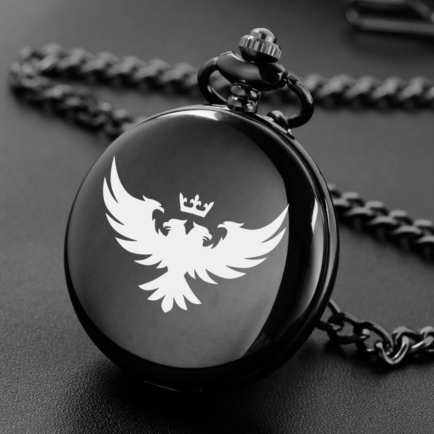 

The two-headed bird King cool design carving english alphabet face pocket watch a belt chain Black quartz watch perfect gift