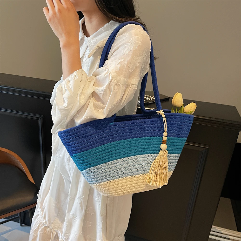 Striped Cotton Rope Tote with Tassel 4 S7f04d11bd4344d31bbcd7b06a6226049k