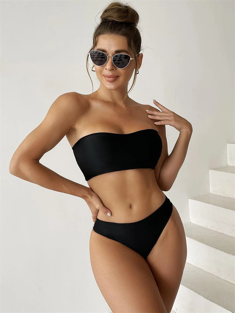 Bikini Women Swimsuit 2023 New Black Bandeau Bikinis Set Sexy Thong Swimwear Summer Two Piece Beach Wear Bathing Suit For Female
Bikini Women Swimsuit 2023 New Black Bandeau Bikinis Set Sexy Thong Swimwear Summer Two Piece Beach Wear Bathing Suit For Female