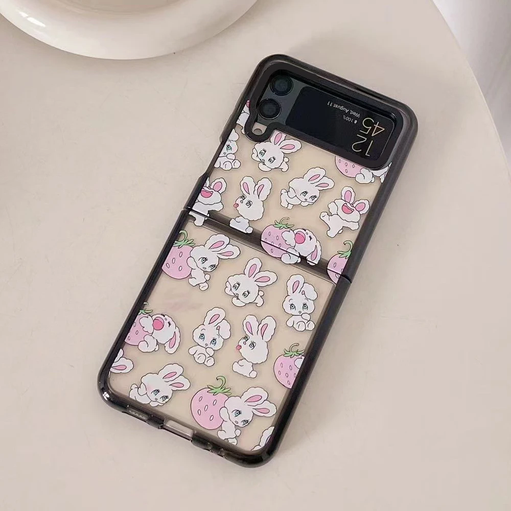 

Acrylic Black Border Rabbit Heart Phone Case for Samsung Galaxy Z Flip 5 4 3 Back Cover for ZFlip3 ZFlip4 ZFlip5 Hard Case Shell