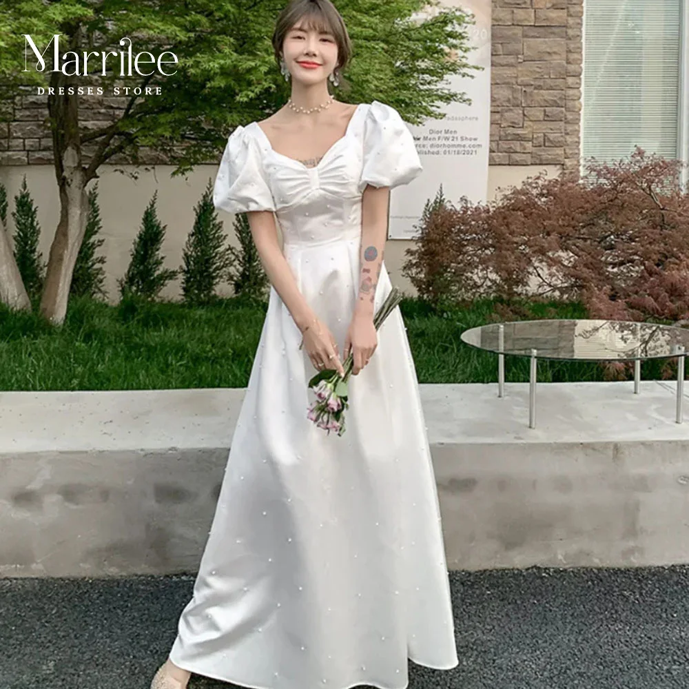 Simple Satin Wedding Dresses V Neck Short Sleeve Puff Tiered Tops Woman Brides Dress Sweetheart White Pearls Vestidos Longos
Simple Satin Wedding Dresses V Neck Short Sleeve Puff Tiered Tops Woman Brides Dress Sweetheart White Pearls Vestidos Longos