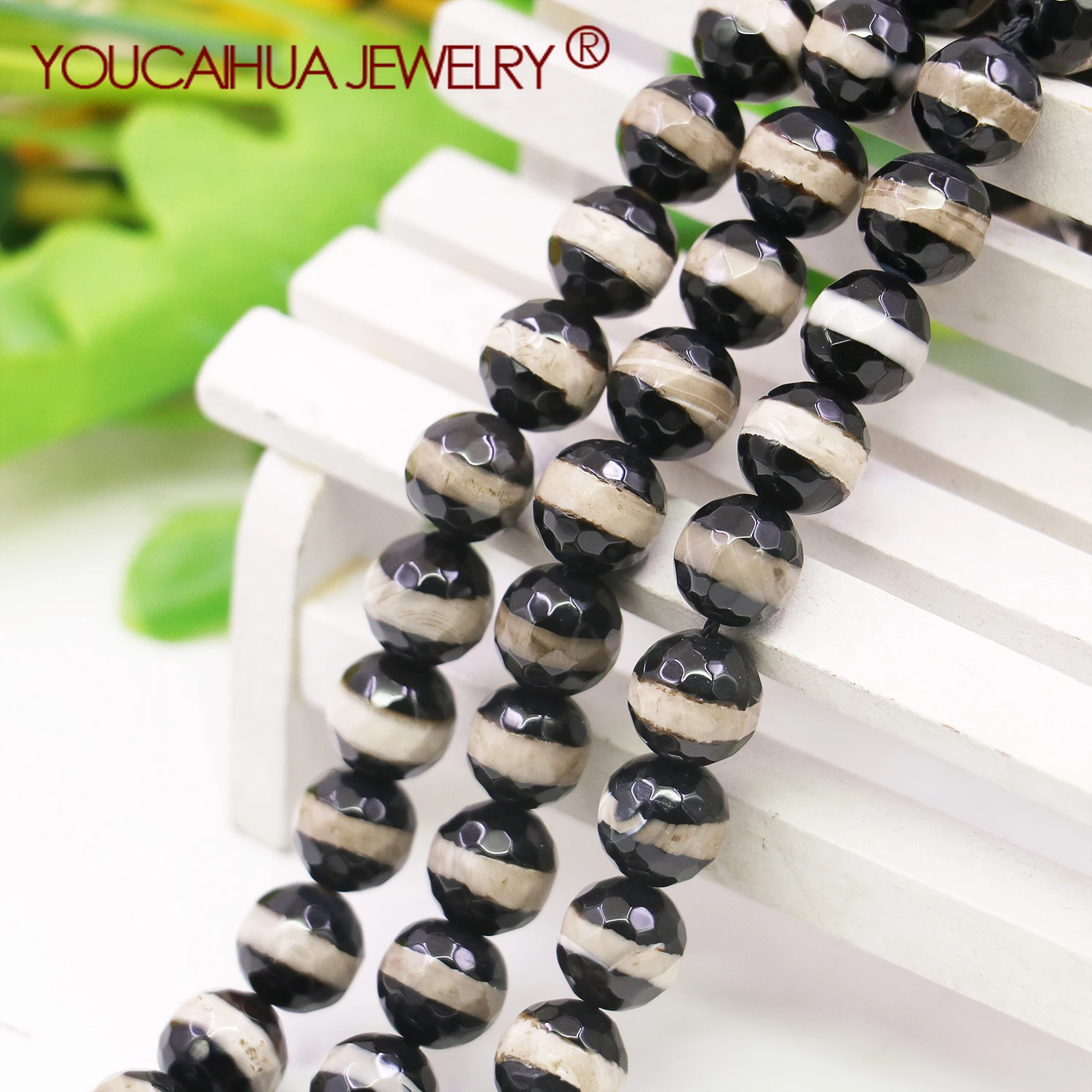 

6/8/10mm Natural White&black Stripe Agates Stone Round Faceted Loose Beads DIY Onyx Women Girl Fashion Jewelry Making Design