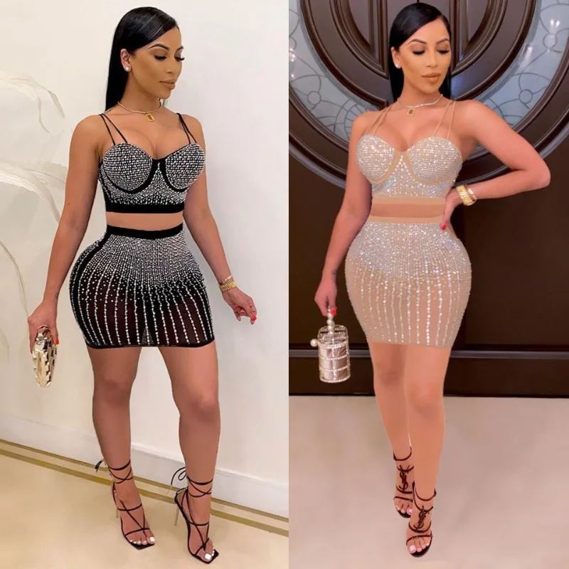 Temperament Fashion Sexy Women's Clothing Diamond Wrapped Chest Two-Piece Sling Nightclub Uniforms
Temperament Fashion Sexy Women's Clothing Diamond Wrapped Chest Two-Piece Sling Nightclub Uniforms
