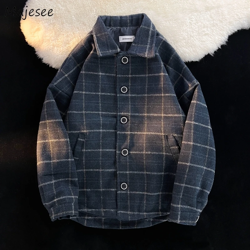 

Vintage Plaid Jackets for Men Autumn and Winter Streetwear Casacas Ulzzang Trendy Baggy All-match Stylish Teens Slouchy Hipster