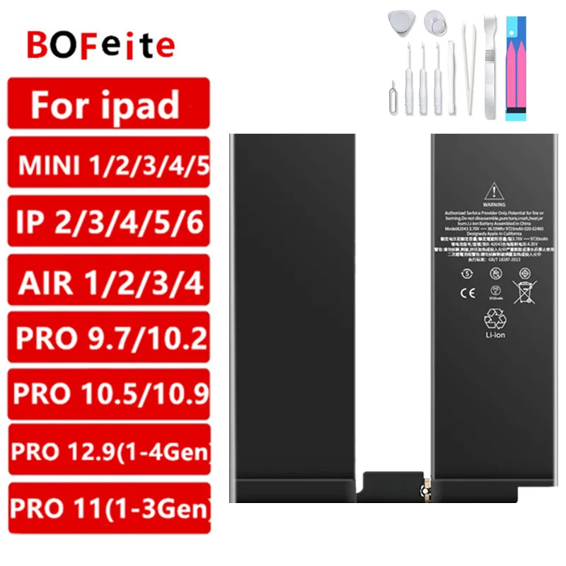 Bofeite Tablet Battery For iPad Mini 4 3 2 1 5 6 Air 2 Pro 9.7 10.5 12.9 inch Original Li-ion Polymer Tablet Batteries
Bofeite Tablet Battery For iPad Mini 4 3 2 1 5 6 Air 2 Pro 9.7 10.5 12.9 inch Original Li-ion Polymer Tablet Batteries