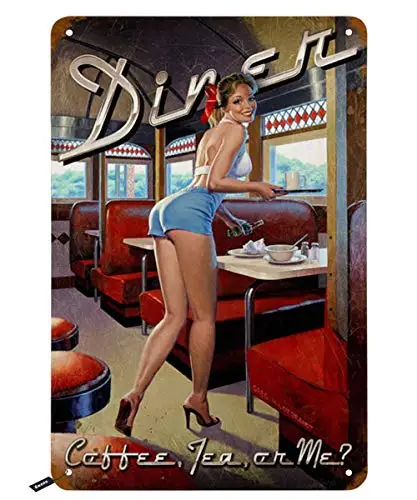 

Swono Dinner Tin Signs,Pinup Girl Smile on Dining Room Coffee Tea Me Vintage Metal Tin Sign for Men Women,Wall Decor for Bars,Re