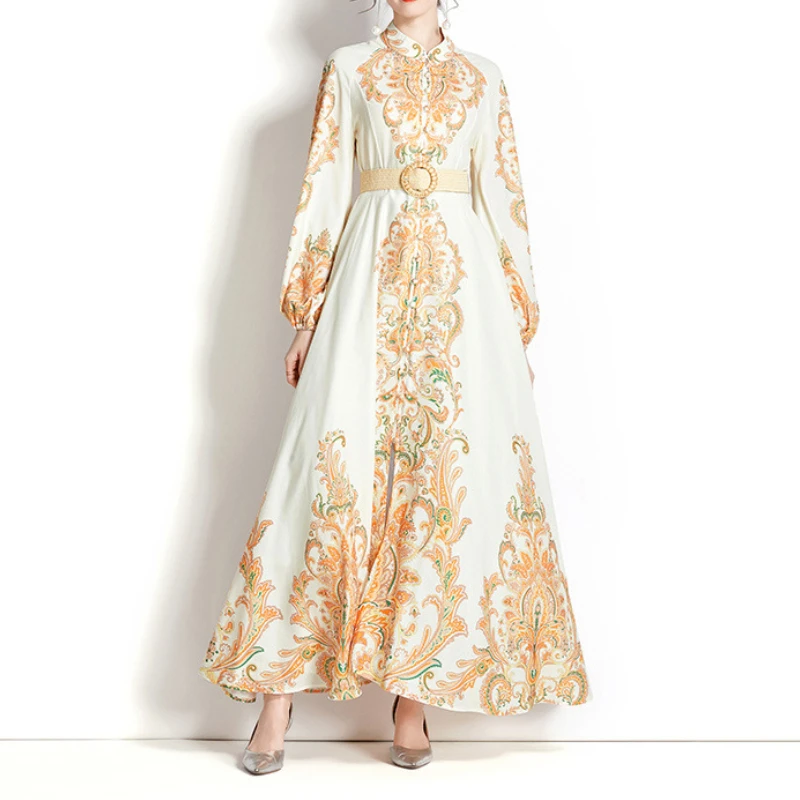 Платье женское с длинным рукавом, воротником-стойкой и винтажным принтом
Платье женское с длинным рукавом, воротником-стойкой и винтажным принтом