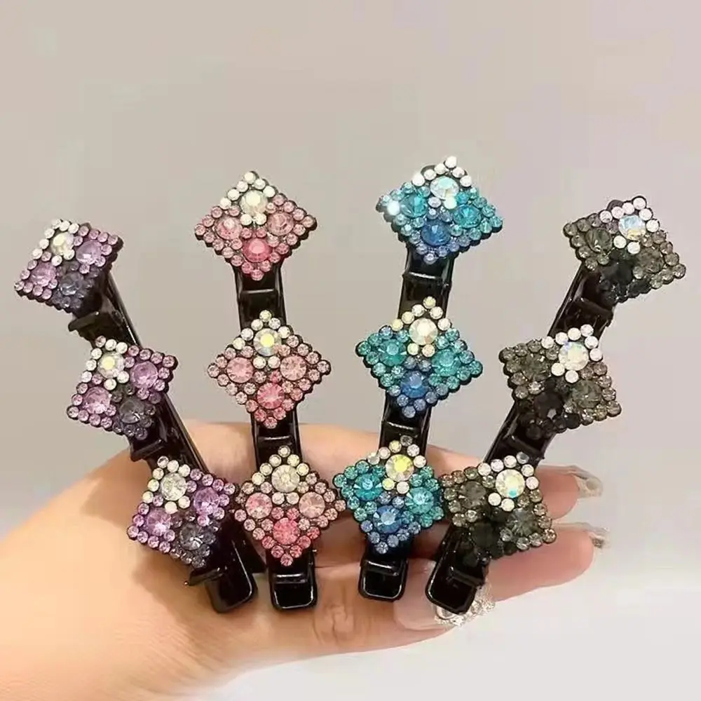 

Fashion Rhinestone Hair Clips Hair Bands Duckbill Clip Sparkling Crystal Braided Double Layer Hairpin Women Girls Hair Styling