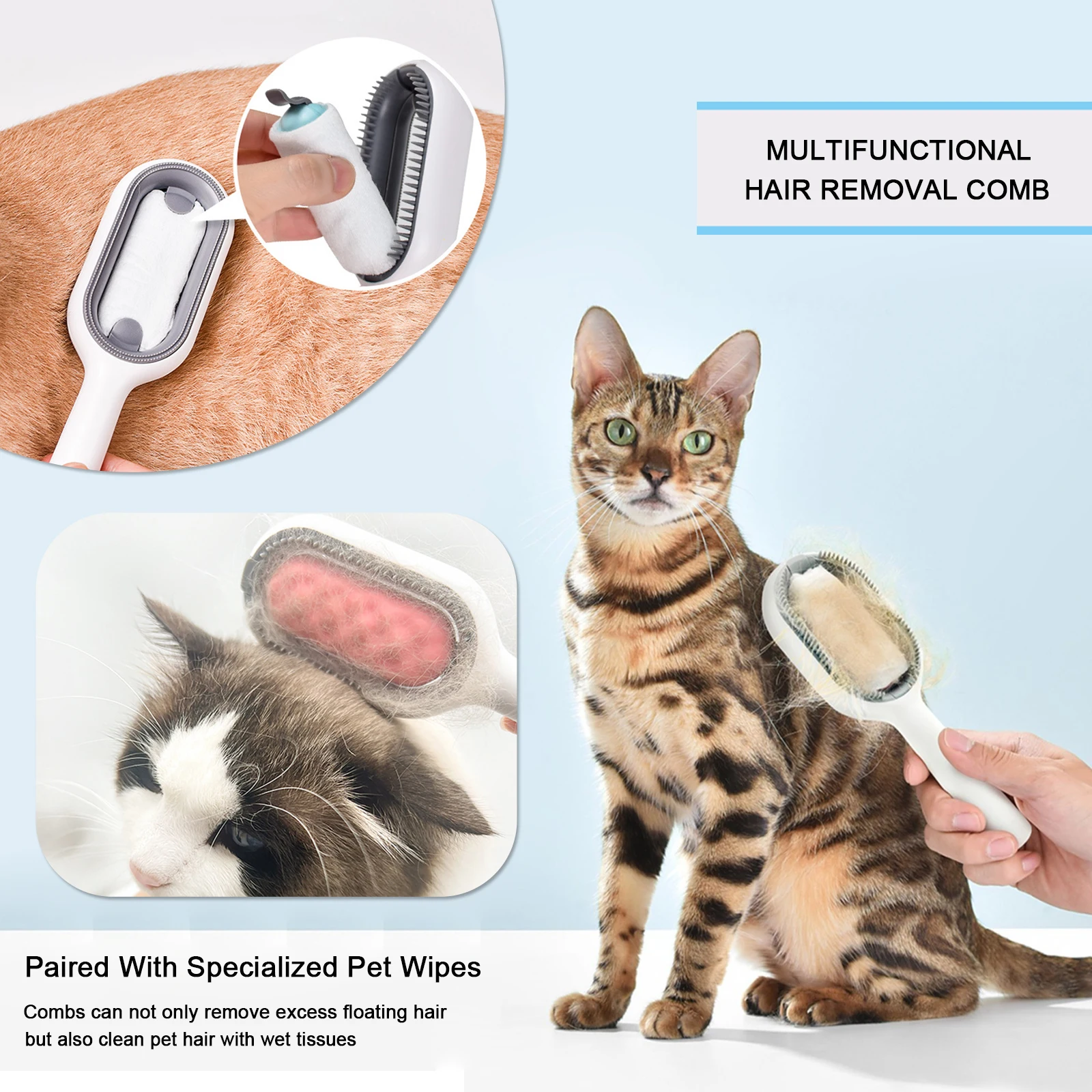 

Cat Cleaning Comb Cat Hair Remover to Remove Floating Hair Sticky Fur Universal Pet Grooming Brush for Cat Dog Paired with Wipes