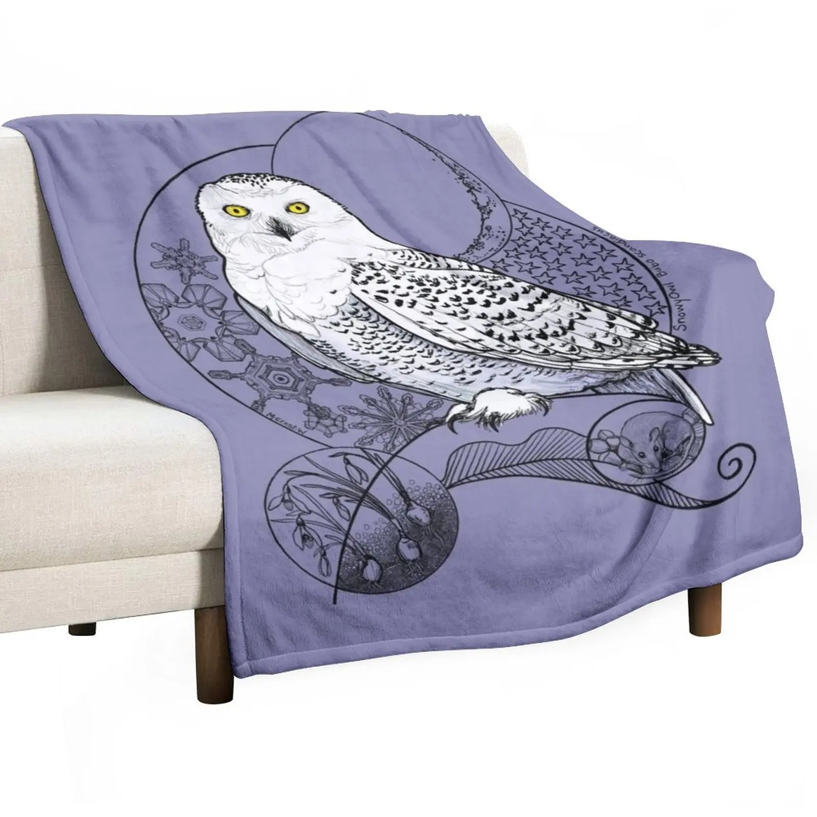 

Snowy Owl Doodle in a wintery scene Throw Blanket Beach Blanket Blankets For Baby Luxury St Blanket