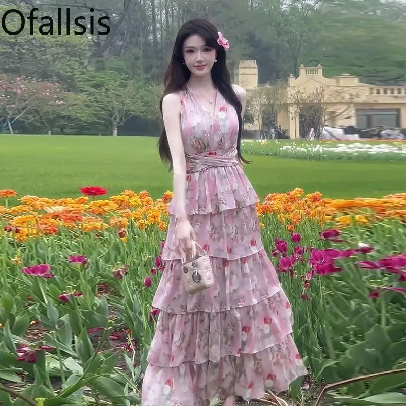 Ofallsis Sleeveless Dopamine Pink Floral Printed Neck Hanging Dress 2024 Summer New Beach Sweet Birthday Party Dresses Female
Ofallsis Sleeveless Dopamine Pink Floral Printed Neck Hanging Dress 2024 Summer New Beach Sweet Birthday Party Dresses Female