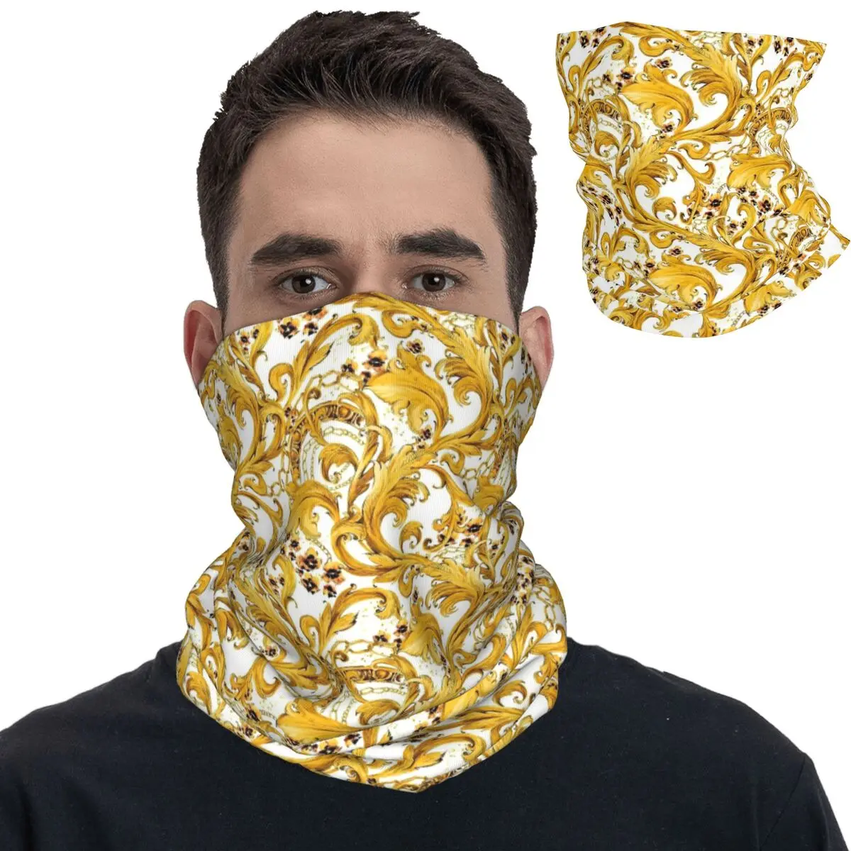 

Golden Flowers European Baroque Art Bandana Neck Gaiter Printed Balaclavas Face Scarf Warm for Men Women Adult Washable